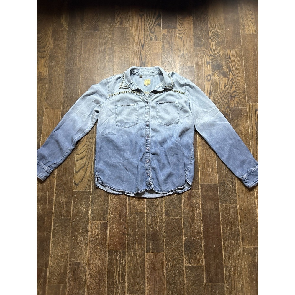 Guess Ombre BUTTON DOWN TOP BLUE Denim Look 100% Lyocell M LONG SLEEVE‎ POCKETS